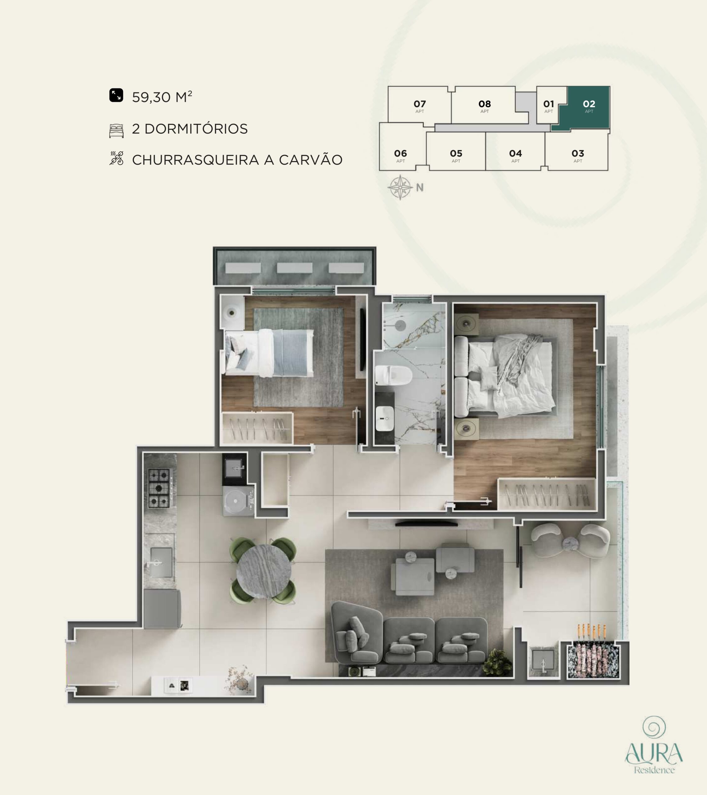 2 Dormitórios - 02-59m