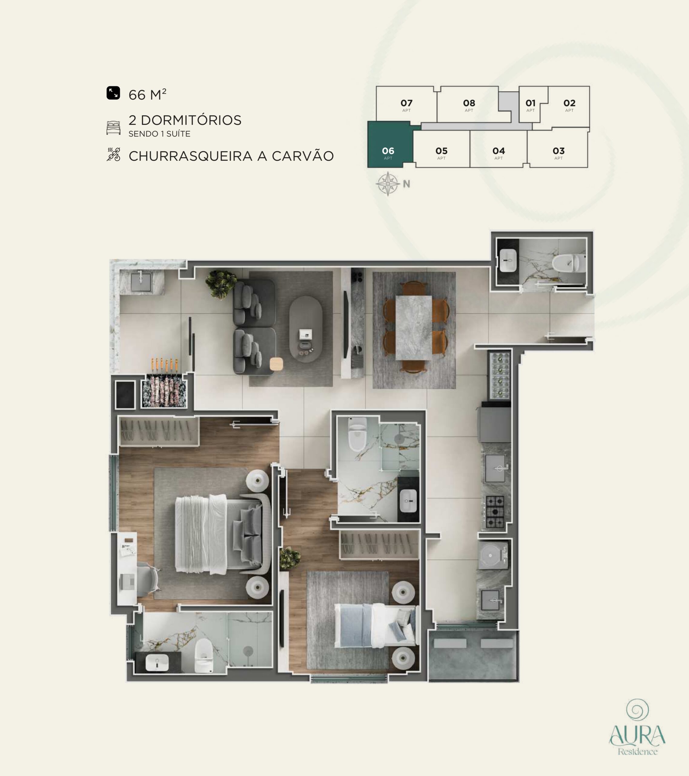 2 Dormitórios - 1 Suíte -06-66m