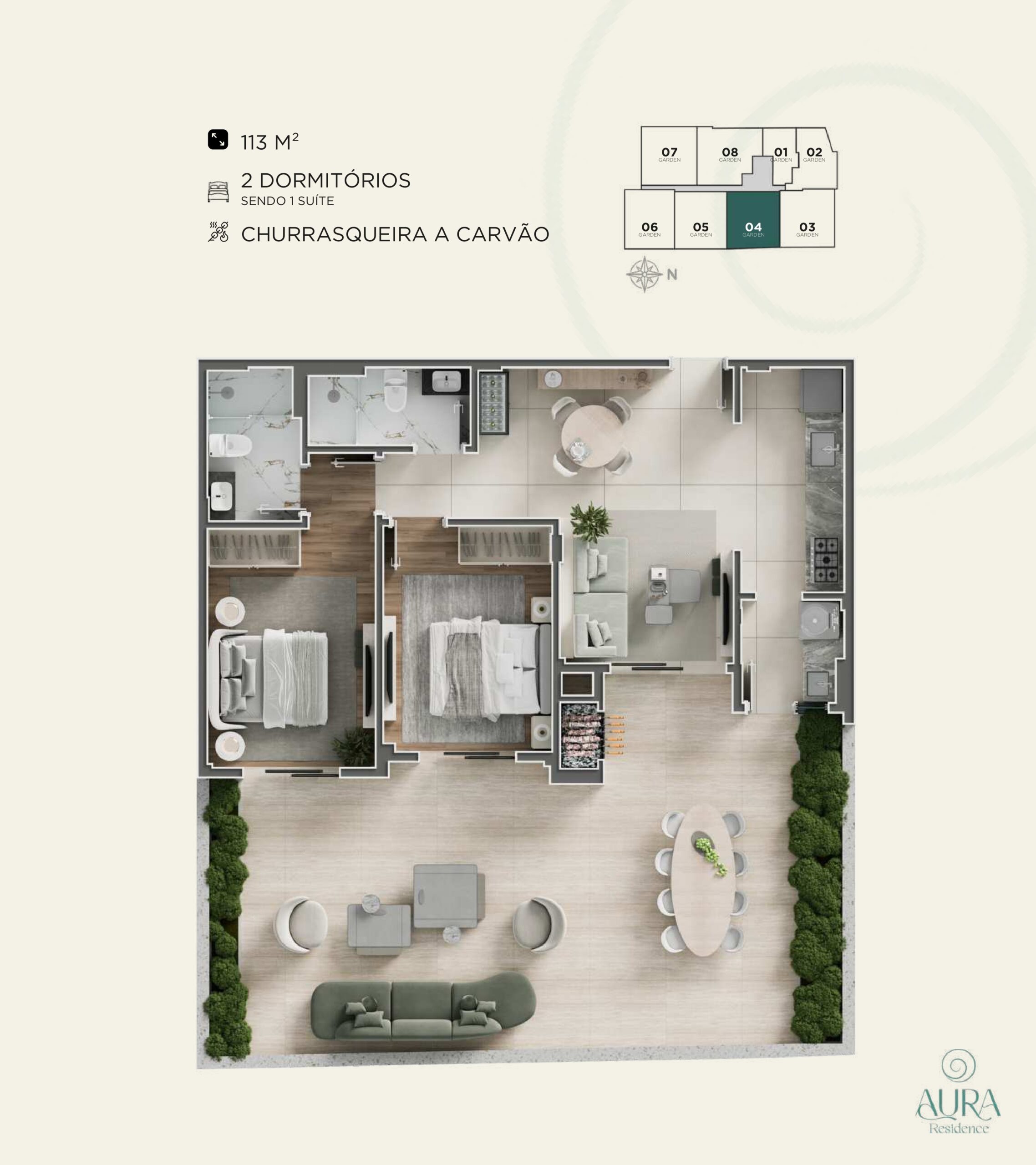 2 Dormitórios - 1 Suíte - Garden-04-113m
