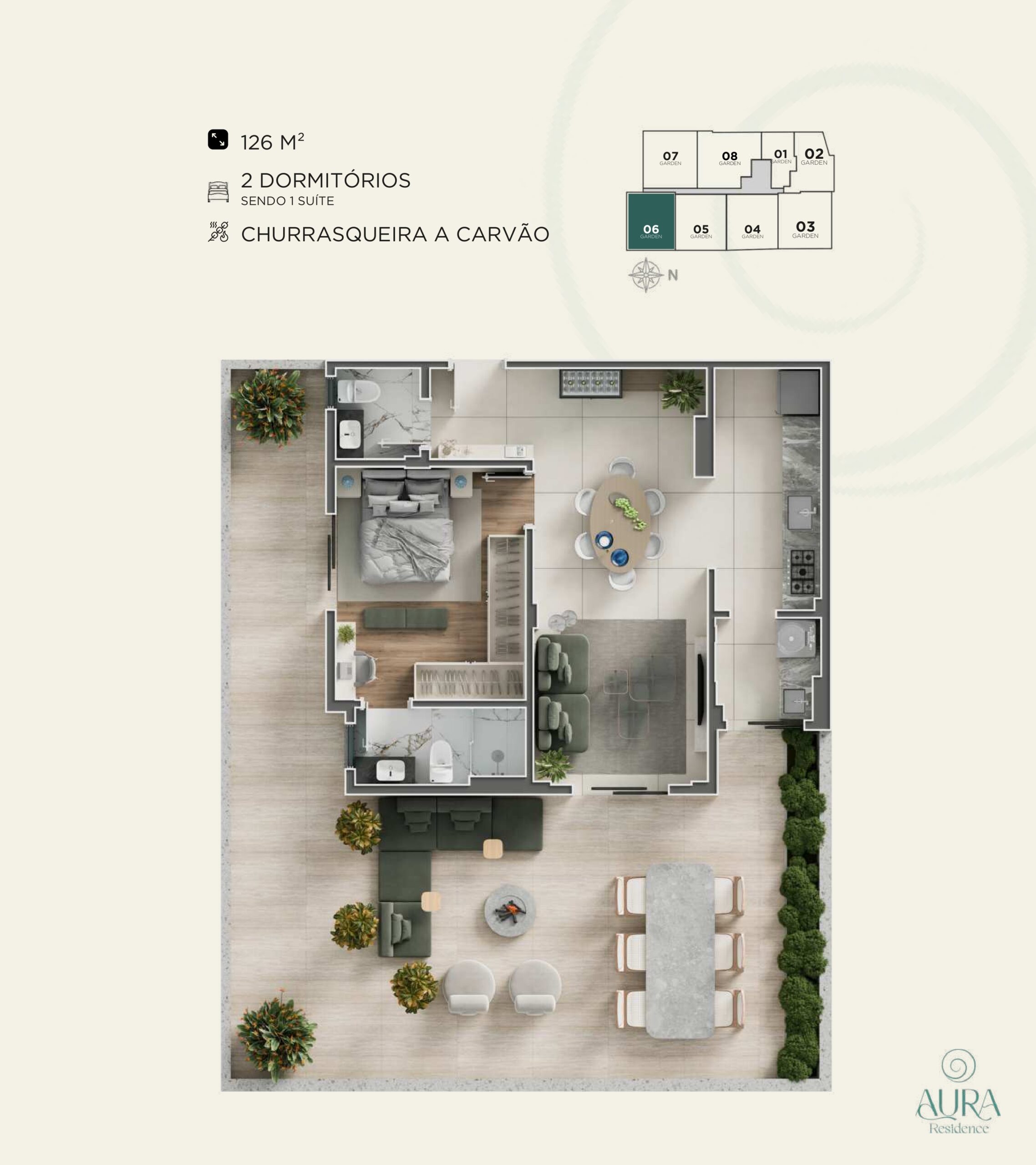 2 Dormitórios - 1 Suíte - Garden-06-126m