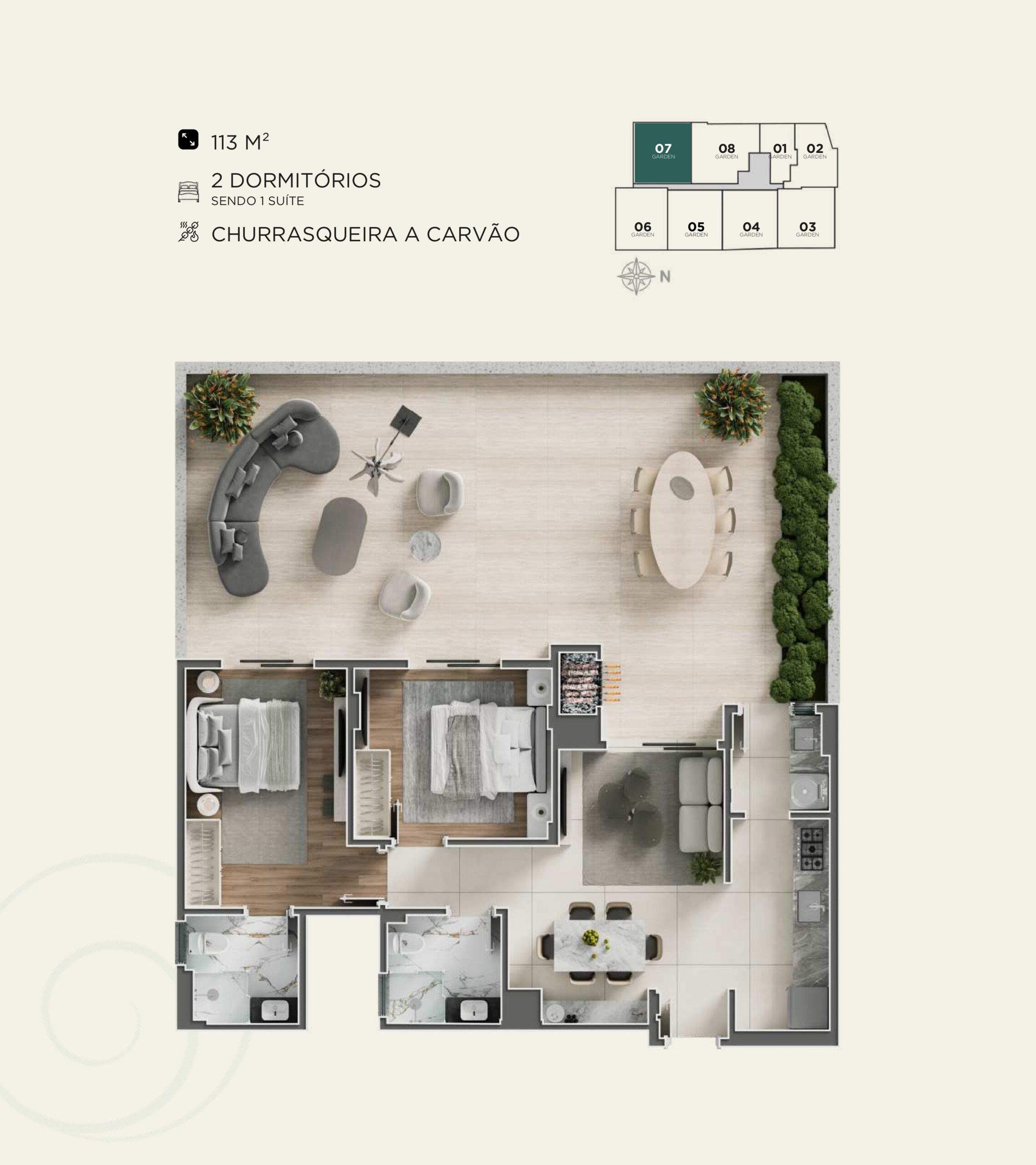 2 Dormitórios - 1 Suíte - Garden-07-113m