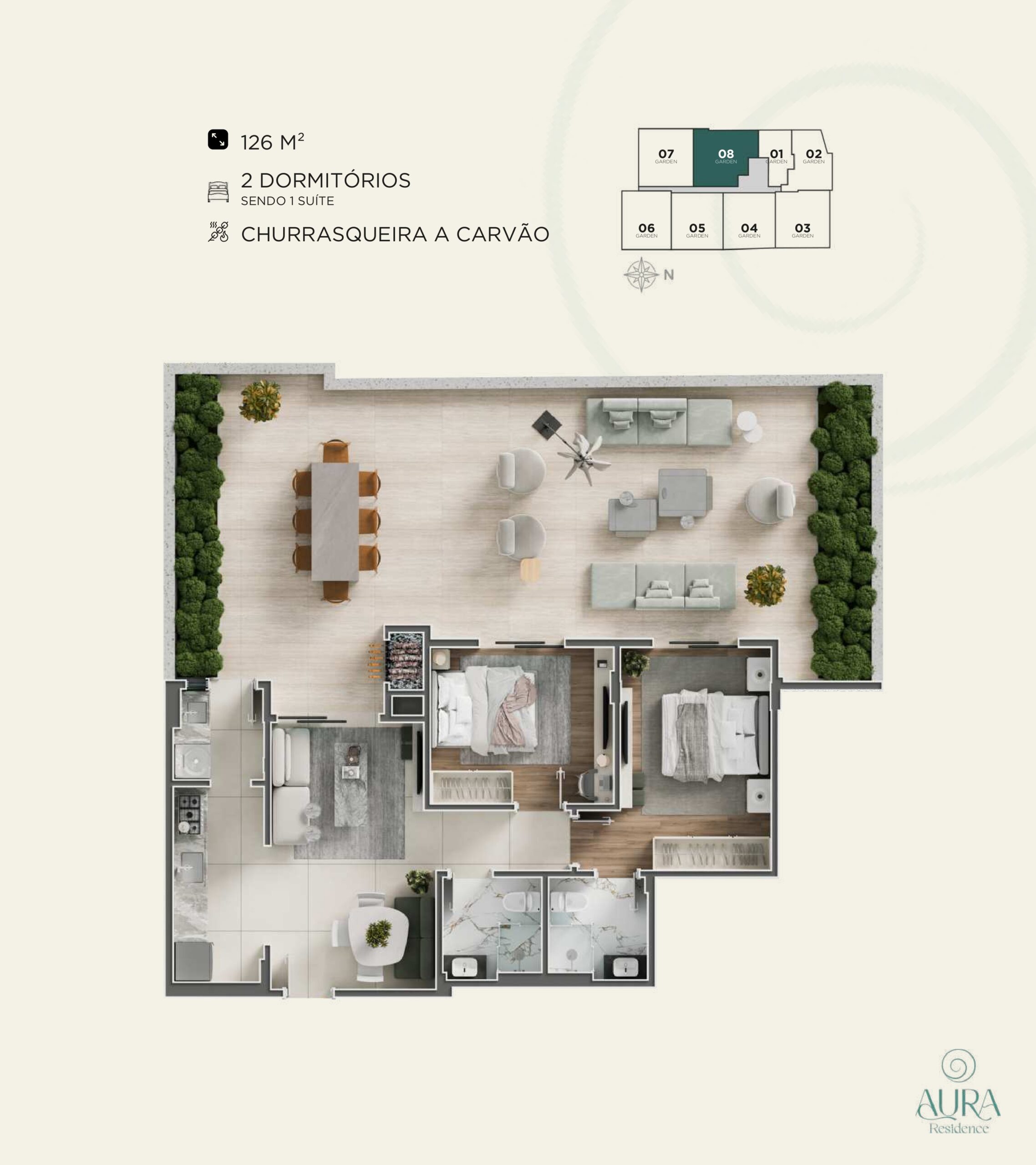 2 Dormitórios - 1 Suíte - Garden-08-126m