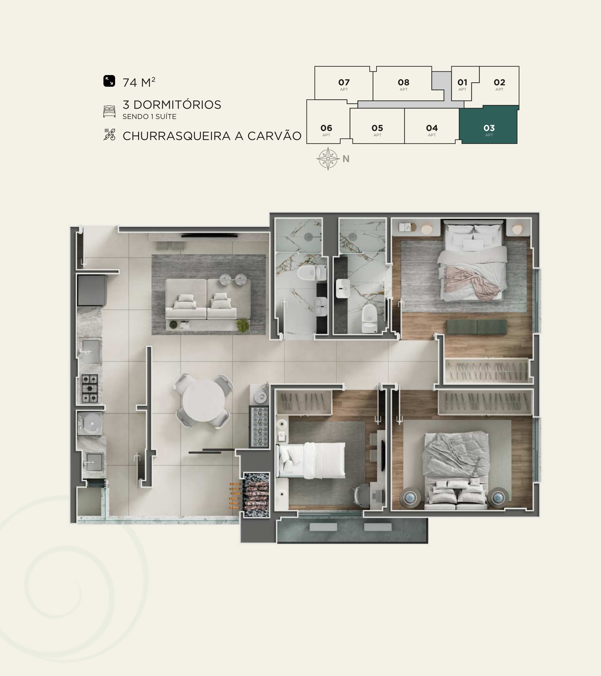 3 Dormitórios - 1 Suíte -03-74m-2100x2362
